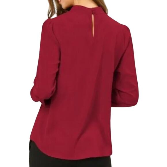 Allegra K Stand Collar Long Sleeve Chiffon Burgundy Blouse, Size L, New with Tag - Picture 5 of 7
